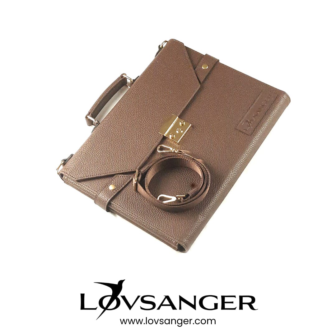 Brown laptop bag for business travel from the front