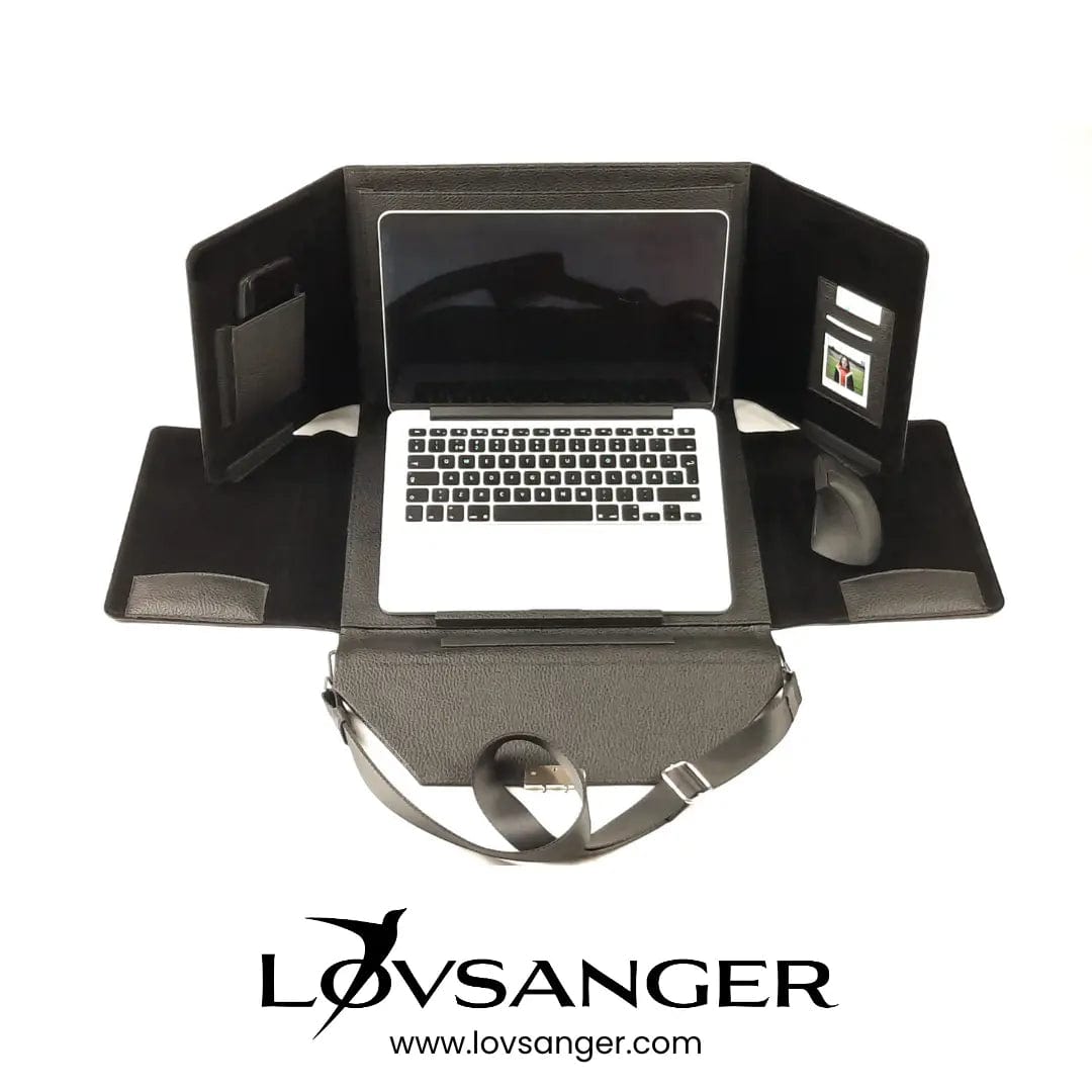 Sustainable luxury laptop bag for travelers and freelancers opened up